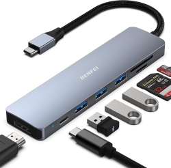 Benfei 000307GY Usb-c 7in1 Multi-port Hub With Usb-c To Hdmi, Sd/Tf Card Reader/3*USB 3.0/60W Pd ELEBEN000307GY