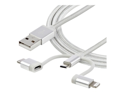 Startech.Com 1M USB2.0 To Multiports Cable, Braided, USB-C/Micro-USB/Ltn, WHITE,2YR LTCUB1MGR