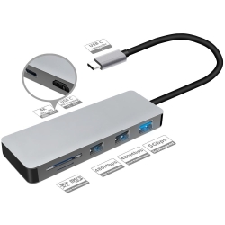 Intact 9822T Usb-c 7-in-1 Multifunction Adapter HDMI/USB3.0*1/USB2.0*2/Sd/Tf/USB-C Pd ELEINT9822T