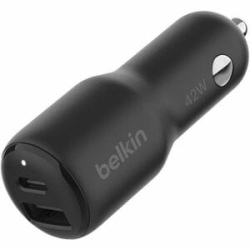 Belkin BoostCharge Auto Adapter - Universal Adapter - 1 USB - 1 USB Type-C - For IPhone, IPad Pro, IPad Mini - 12 V Dc Input - Black CCB005BTBK