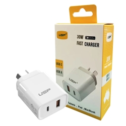 Usp 30W Dual Port Fast Wall Charger - White, 1xUSB-C(30W Pd), 1xUSB-A(18W Qc 3.0), Compact And Lightweight, 5 Years Warranty 6976552042581