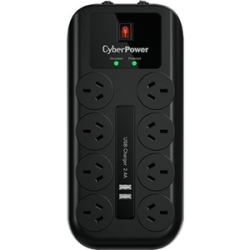 CyberPower 8-port Surge Protector With 2 X USB Charging Ports - 5 Yrs Adv. Replacement Wty CPSURGE08USB-ANZ