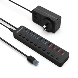 Simplecom CHU810 48W 10-Port USB 3.0 Hub And Charger With Individual Switches 12V/4A Power Adapter BC1.2 Fast Charging CHU810