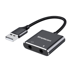 Simplecom CA152 USB To 3.5mm Audio And Microphone Sound Card Adapter For Trs Or Trrs Headset With Mic CA152