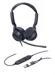 Yealink UH42 Dual Teams Usb-c/a Microsoft Certified Teams USB Wired Headset, Noise-Canceling Microphone, Leather Ear Cushions Controller Teams Button UH42-D-MS-C/A