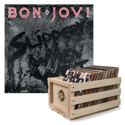 Crosley Record Storage Crate & Bon Jovi Slippery When Wet - Vinyl Album Bundle UM-4702921-B