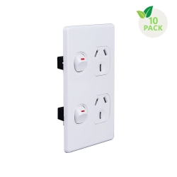 4C | Elegant Double Power Point 250V 10A | Vertical | 10 Pack With 10 Free C-Clips 040.0.0099.10PACK