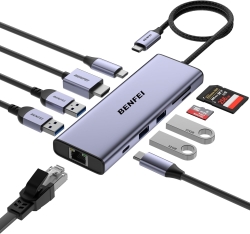 Benfei 000495GY 10-in-1 USB C Hub 4K Hdmi + RJ45 + 100W Pd + Usb-c + USB X 4 +Tf/Sd Reader ELEBEN000495GY