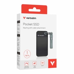 Verbatim 1TB Pocket SSD USB 3.2 Gen 2 1TB Black Grey. Convenient Keyring Cable Holder. Compact, Rugged. Ultra Lightweight Performance 58g Portable B 32190
