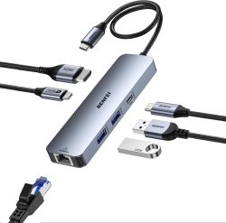 Benfei 000379GY 6-in-1 USB C Hub With 4K Hdmi / 2 X Usb-a / Usb-c 5Gbps Data / 100W Pd / Gigabit RJ45 For I-phone15/16 / Mac /Pc ELEBEN000379GY