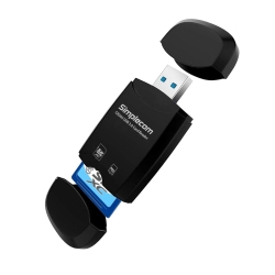 Simplecom CR303 2 Slot SuperSpeed USB 3.0 Card Reader With Dual Caps Black CR303-BK