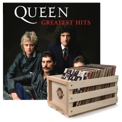 Crosley Record Storage Crate & Queen Greatest Hits - Double Vinyl Album Bundle UM-5704841-B