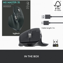 Logitech MX MASTER 3S Mouse - Bluetooth/Radio Frequency - USB - Darkfield - 7 Button(s) - Graphite - Wireless - 2.40 GHz - Yes - 8000 dpi - Scroll Wheel, Thumbwheel 910-006561