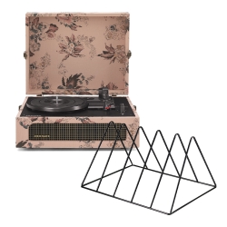 Crosley Voyager Bluetooth Portable Turntable - Floral + Gadhouse Vinyl Rack Bundle - Black CR8017BVR-FL4