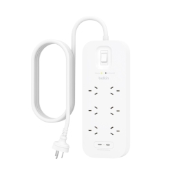 Belkin SurgePro 6-Outlet Surge Protector With Dual USB-C (30W) - White(SRB006AU2M), 2M Power Cord, 650 Joules, $50,000 Cew, 2 Years Warranty SRB006AU2M