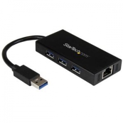 Startech 3 Port Portable Usb 3.0 Hub With Gigabit Ethernet Adapter Nic - Aluminum Usb Hub W/ Cable