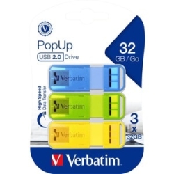 Pop-Up USB 2.0 32GB Triple Pack - Assorted Bright Colours 66761