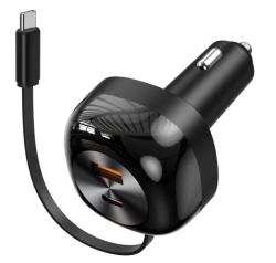 Comsol 66W Triple Port USB-C +USB-A Retractable Cable Car Charger CCRT45