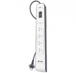 Belkin 4 Outlet Surge Protector With 2m Cord With 2 Usb Ports (2.4a) Bsv401au2m