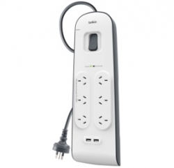Belkin 6 Outlet Surge Protector With 2m Cord With 2 Usb Ports (2.4a) Bsv604au2m