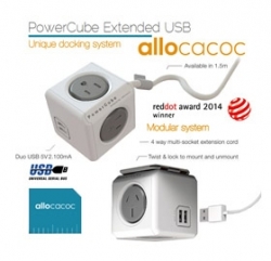 Allocacoc Powercube Extended Usb Powerboard 4-outlets 2 Usb Ports Grey-white 1.5m Eleaus5400aueupc