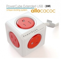 Allocacoc Powercube Extended Boston Red 5 Outlets With 3m Cable Elewes5304auexpc