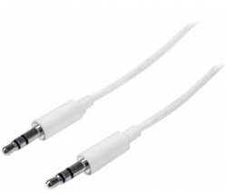 Startech 1m White Slim 3.5mm Stereo Audio Cable - 3.5mm Audio Aux Stereo - Male To Male Headphone