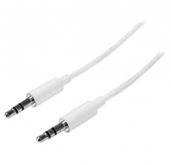 Startech 2m White Slim 3.5mm Stereo Audio Cable - 3.5mm Audio Aux Stereo - Male To Male Headphone