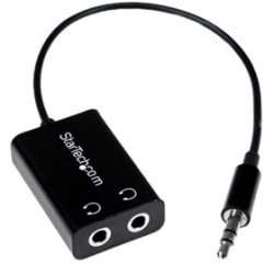 Startech Black Slim Mini Jack Headphone Splitter Cable Adapter - 3.5mm Audio Mini Stereo Y Splitter