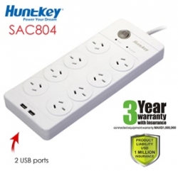 Huntkey Power Board (sac804) With 8 Sockets And 2 Usb Ports Psuhunsac804pbw