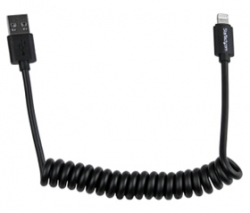Startech 0.6m 2ft Coiled Black Apple 8-pin Lightning To Usb Cable For Iphone Ipod Ipad - Coiled