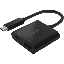 Belkin A/V Adapter - 1 x Type C Male USB - 1 x HDMI Female Digital Audio/Video, 1 x USB Type C Female Power - AVC002BTBK