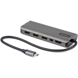 Startech.Com USB C Multiport Adapter - USB-C to HDMI or Mini DisplayPort 4K 60Hz 100W Power Delivery Pass-Through 4-Port 10Gbps USB Hub - USB Type-C Mini Dock - w/ 12in Attached Cable DKT31CMDPHPD