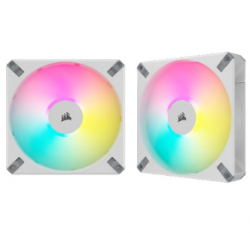 CORSAIR AF ELITE Series, AF140 RGB ELITE WHITE, 140mm Fluid Dynamic RGB Fan with AirGuide, Dual Pack with Lighting Node CORE XT CO-9050160-WW(AF140-RGB-E-WH2)