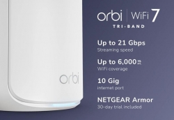 NETGEAR (RBE872) ORBI BE21000 TRI-BAND WIFI-7 MESH SYSTEM, (2-PACK), 2YR RBE872-100APS