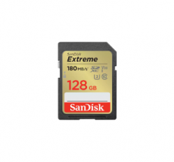 SanDisk Extreme SDXC, SDXVA 128GB, V30, U3, C10, UHS-I, 180MB/s R, 90MB/s W, 4x6, Lifetime Limited SDSDXVA-128G-GNCIN