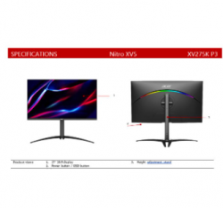 Acer NITRO ADAPTIVESYNC, 27" HDR1000,16:9,MINI LED,UHD(3840x2160),1ms,160Hz,HDMI(2.1)x2,DP(1.4)x1,USB-C(90w PD),Tilt,Height Adj,VESA75x75,3YR WTY XV275KP3(UM.HXXSA.302-RY0)