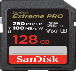 SanDisk Extreme Pro SDXC, SDSDXEP 128GB, V60, U3, C10, UHS-II, 280MB/s R, 100MB/s W, 4x6, Lifetime Limited SDSDXEP-128G-GN4IN
