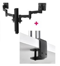 Atdec AWMS-2-4640 Dual 18.11" Monitor Arms on 15.75" Post and F Clamp Desk Fixing, Black AWMS-2-4640-F-B