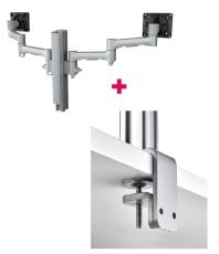 Atdec AWMS-2-4640 Dual 18.11" Monitor Arms on 15.75" Post and F Clamp Desk Fixing, Silver AWMS-2-4640-F-S