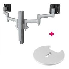 Atdec AWMS-2-4640 Dual 18.11" Monitor Arms on 15.75" Post and Grommet Clamp Desk Fixing, Silver AWMS-2-4640-G-S
