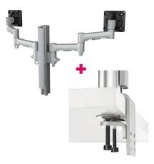 Atdec AWMS-2-4640 Dual 18.11" Monitor Arms on 15.75" Post and Heavy-Duty F Clamp Desk Fixing, Silver AWMS-2-4640-H-S