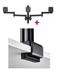 Atdec AWMS-3-13714 Triple 5.11" and 27.95" Monitor Arms on 15.75" Post and C Clamp Desk Fixing, Black AWMS-3-13714-C-B