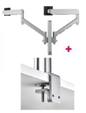 Atdec AWMS-2-D40 Dual 690mm Dynamic Monitor Arms + 400mm Post / 8kg (17.6lb) Flat and Curved Screens + F Clamp Desk Fixing, Silver AWMS-2-D40-F-S