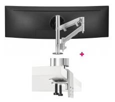 Atdec AWMS-HX40 597mm Dynamic Arm + 400mm Post/ 6-14kg (13lb-31lb) Flat Screen, 6-12kg (13lb-26.5lb) Curved Screen + HDuty F Clamp Desk Fixing, Silver AWMS-HX40-H-S