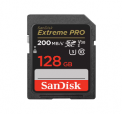 SanDisk Extreme Pro SDXC, SDXXD 128GB, V30, U3, C10, UHS-I, 200MB/s R, 90MB/s W, 4x6, Lifetime Limited SDSDXXD-128G-GN4IN