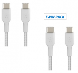 BELKIN 1M USB-C TO USB-C CHARGE/SYNC CABLE, BRAIDED, WHITE, 2 YRS, 2-PACK CAB004BT1MWH2PK