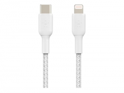 BELKIN 1M USB-C TO LIGHTNING CHARGE/SYNC CABLE, MFi, BRAIDED, WHITE, 2 YR CAA004BT1MWH
