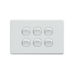 4C | Classic 6 Gang Switch 250V 16AX - Horizontal - 10 Pack with 10 FREE C-Clips 040.000.0294.10PACK