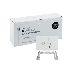 4C | Classic Single Power Point 250V 10A with 16AX Extra Switch - Horizontal - 10 Pack with 10 FREE C-Clips 040.000.0309.10PACK